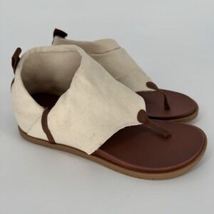 MIA Olivina Canvas Sandals Cream Tan Thong Hooded Gladiator Boho Minimalist 8